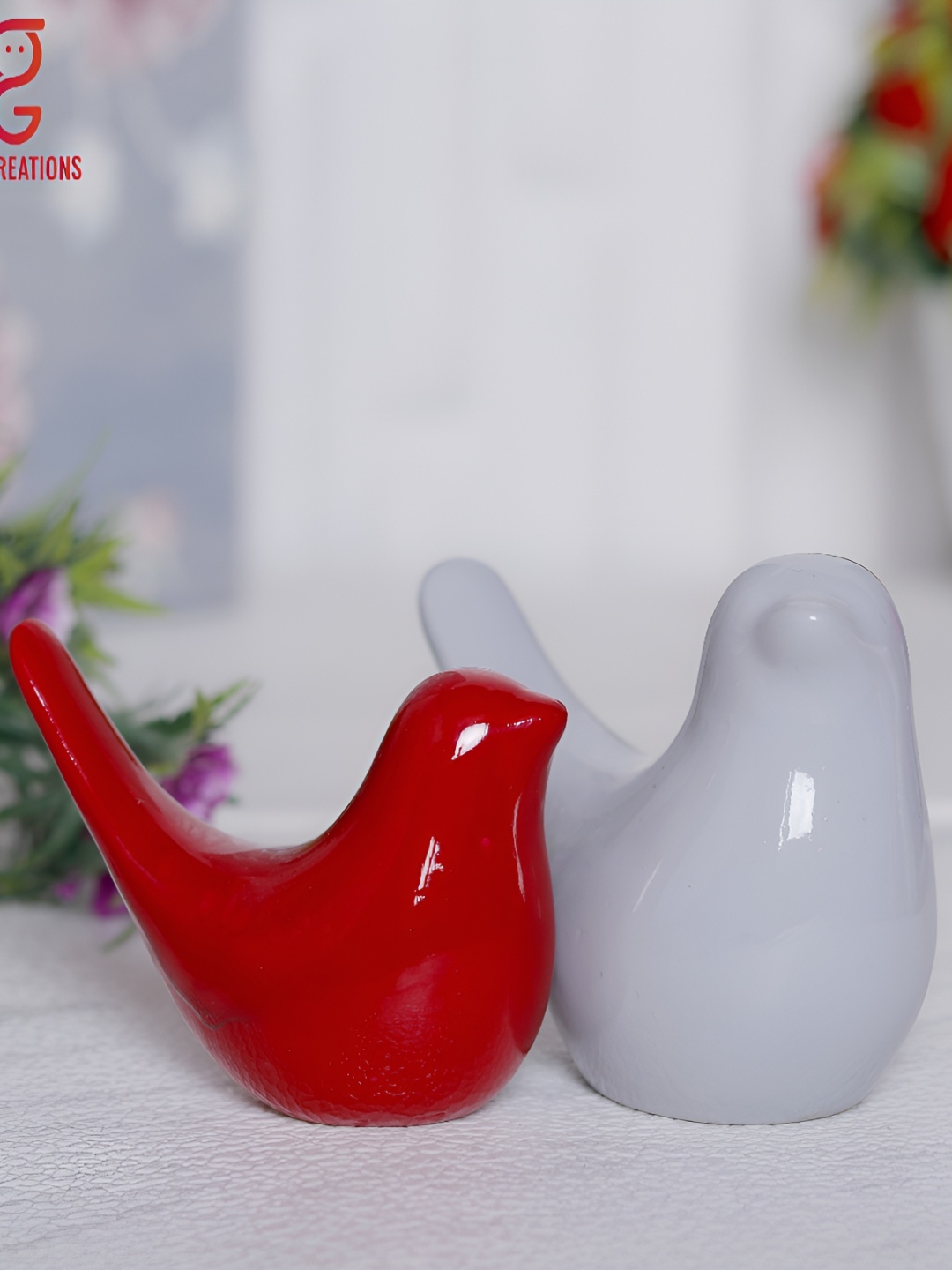 

GW CREATIONS Grey and Red 2 Pieces Birds and Animals Figurine Showpiece