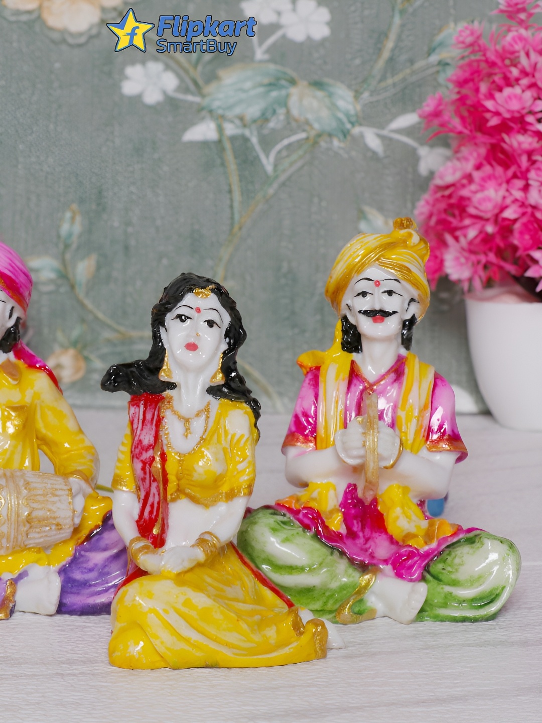 

GW CREATIONS White & Yellow 3 Pieces Marble Figurine Showpiece