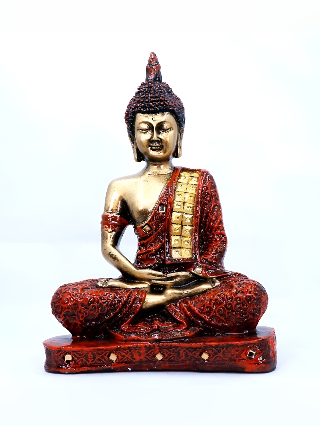 

GW CREATIONS Gold Toned & Red Buddha Idol Marble Showpiece
