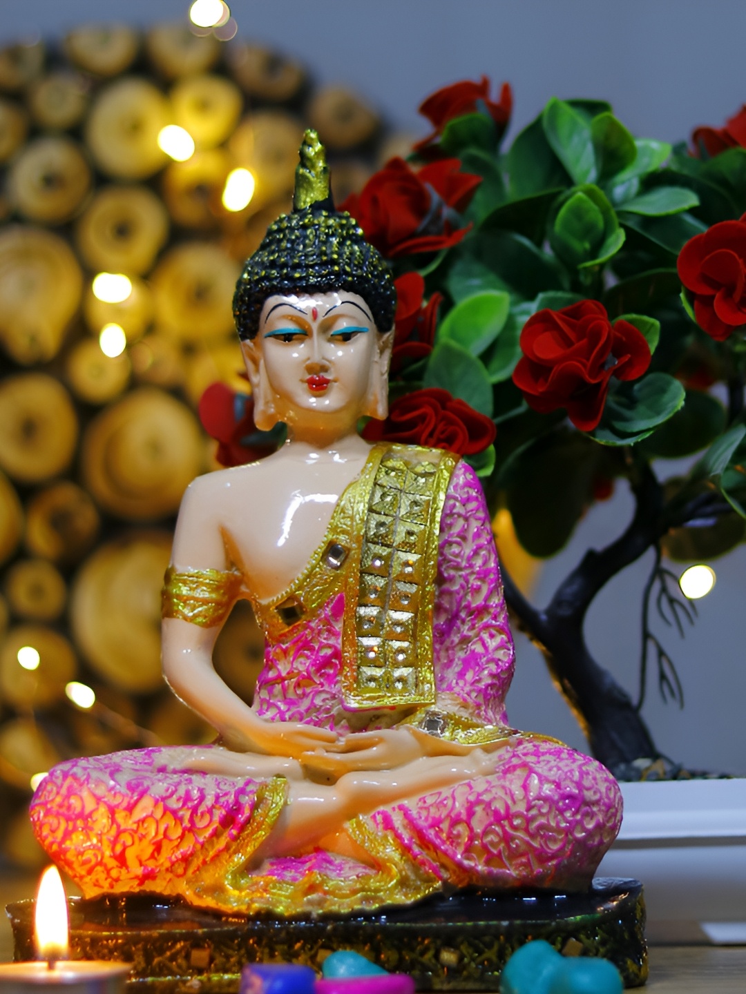 

GW CREATIONS Pink Buddha Idol Showpiece