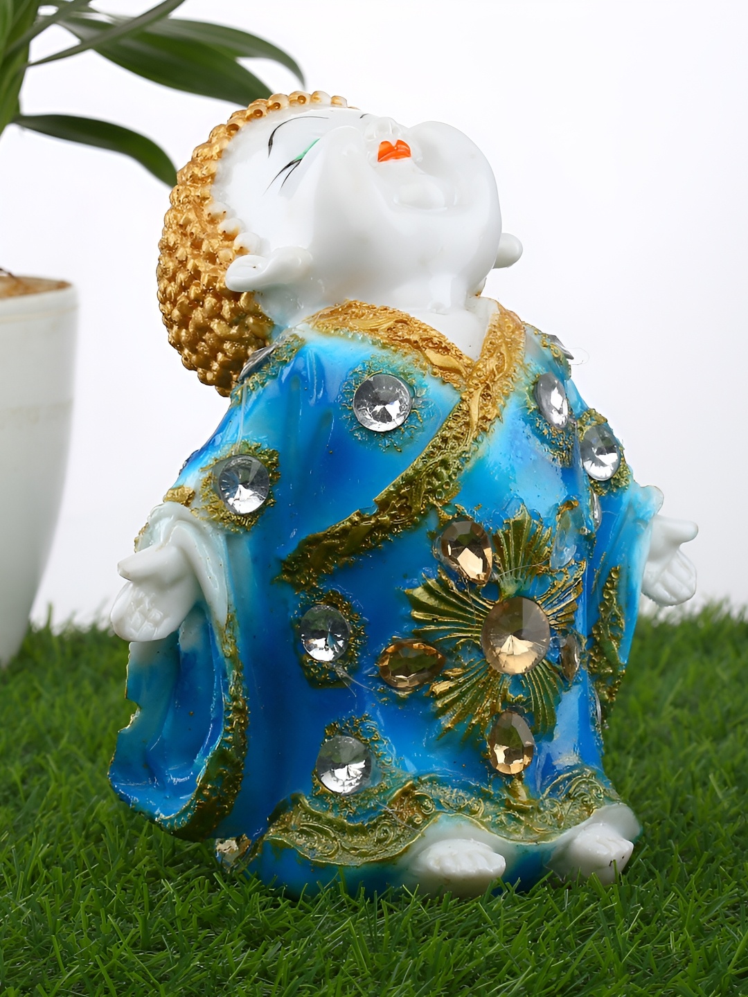 

GW CREATIONS Blue and Silver-Toned Buddha Idol Showpiece