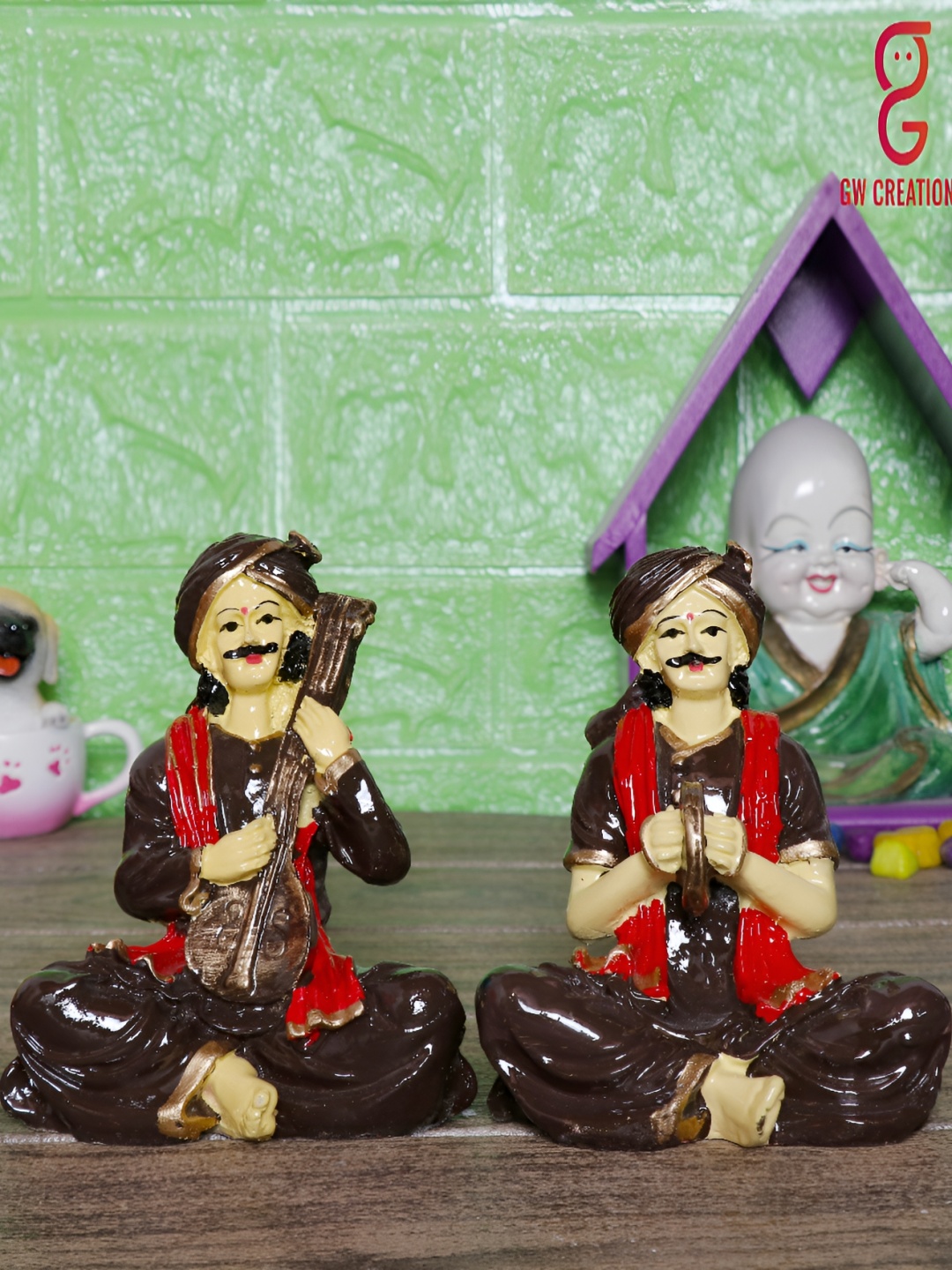 

GW CREATIONS Brown & Red 2 Pieces Figurine Showpiece