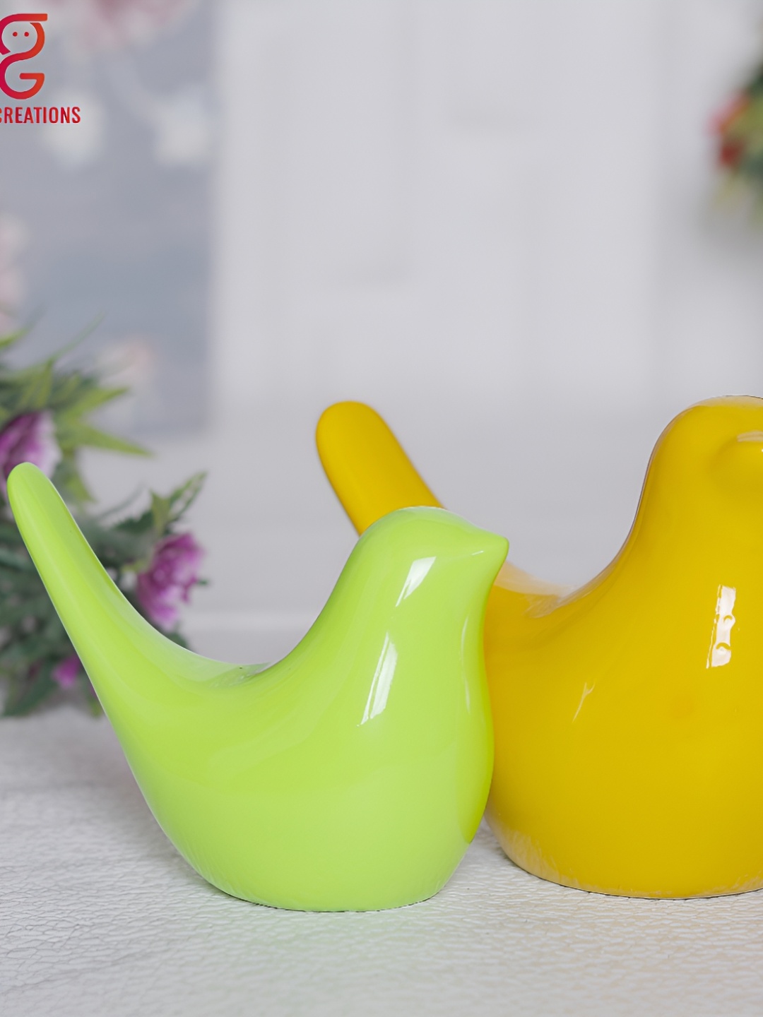

GW CREATIONS Yellow & Green 2 Pieces Birds Figurine Showpieces