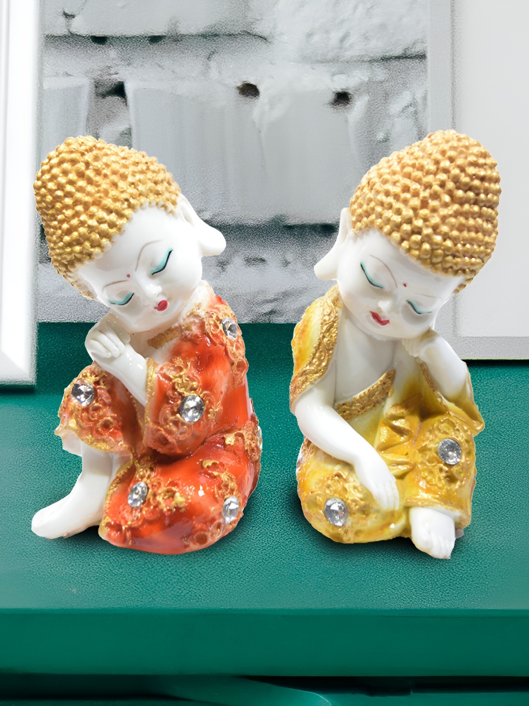 

GW CREATIONS Orange 2 Pieces Buddha Showpiece