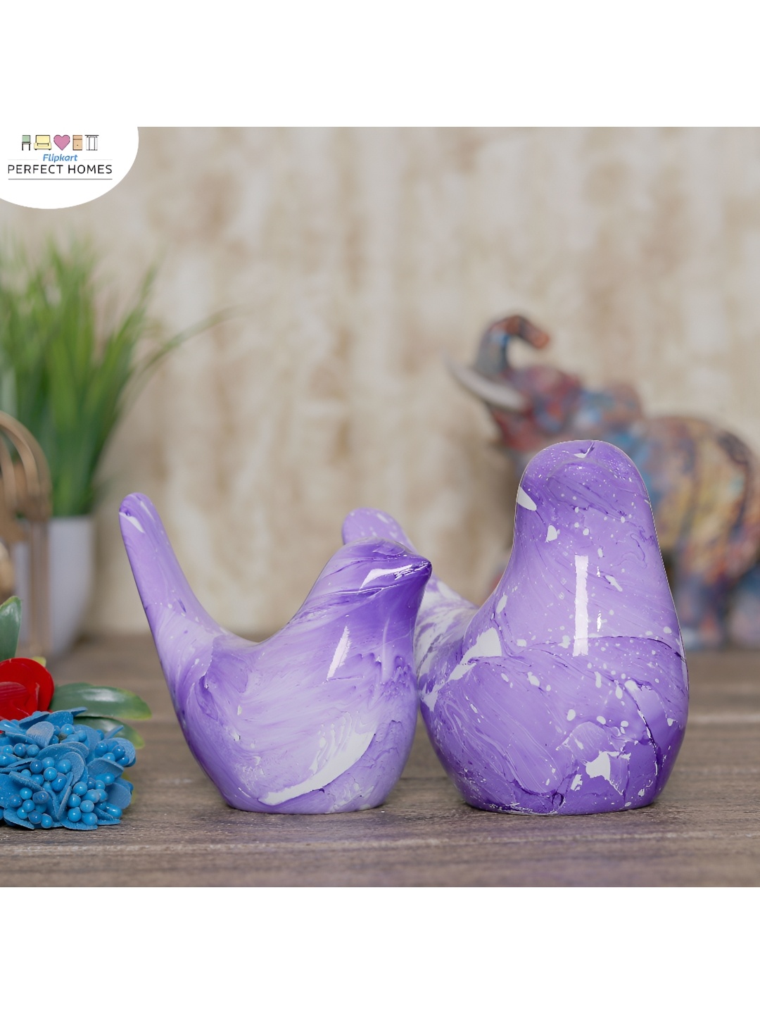 

GW CREATIONS Purple 2 Pieces Birds and Animals Figurine Showpieces
