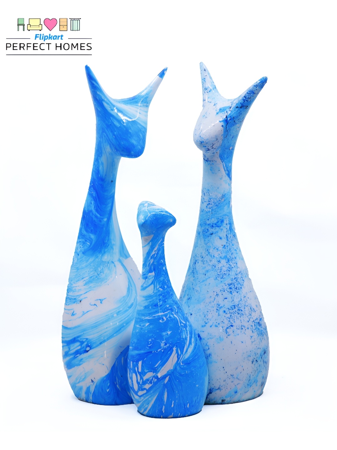

GW CREATIONS Blue 3 Pieces Marble Birds and Animals Figurine Showpiece