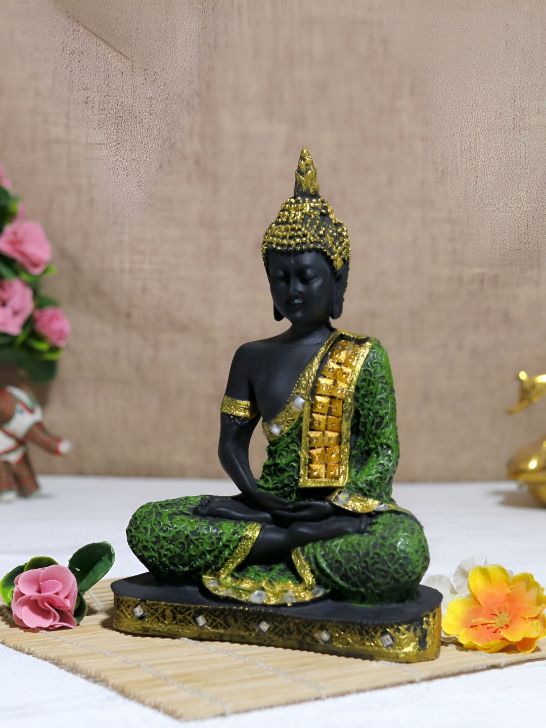 

GW CREATIONS Green Buddha Figurine Showpiece