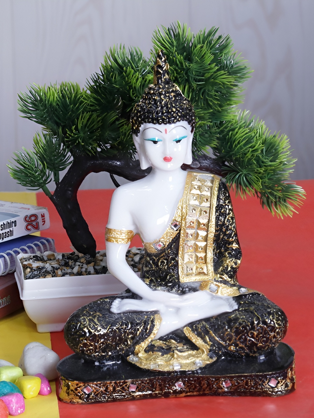 

GW CREATIONS Black & White Buddha Figurine Showpiece