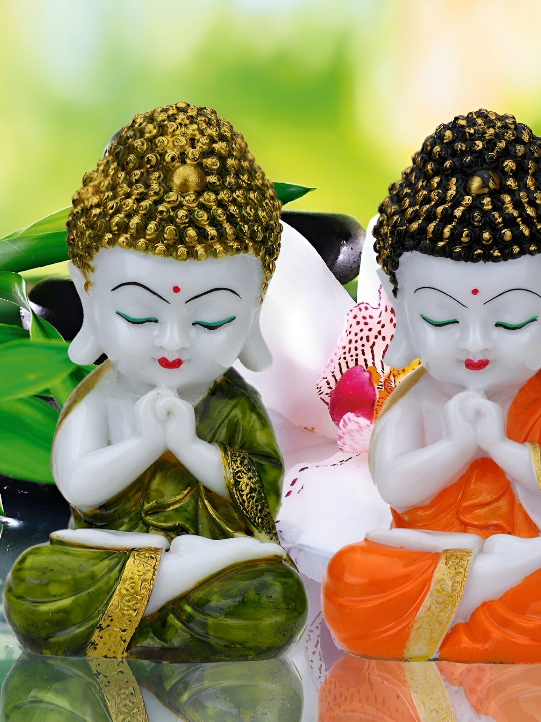 

GW CREATIONS Green & Orange Buddha Idol Showpiece