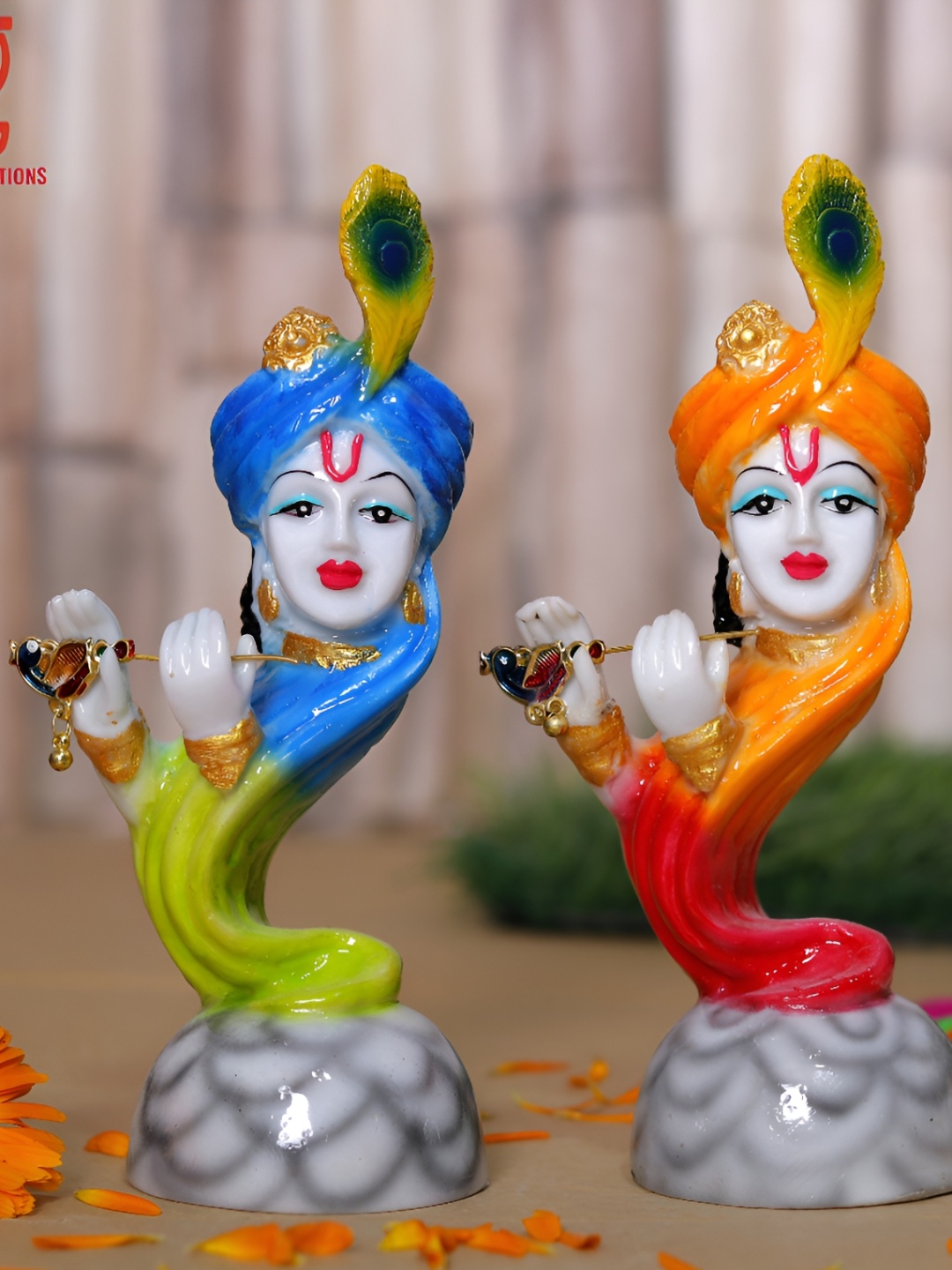 

GW CREATIONS Blue & Orange 2 Pieces Small Religious Figurine Showpiece