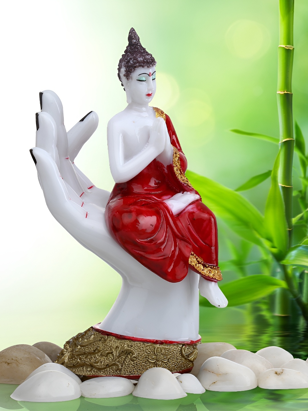 

GW CREATIONS White & Maroon Buddha Figurine Small Showpiece