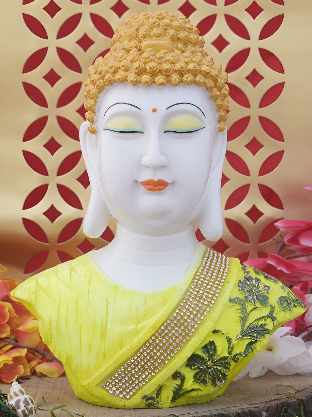 

GW CREATIONS Lime Green & Brown Buddha Idol Showpiece