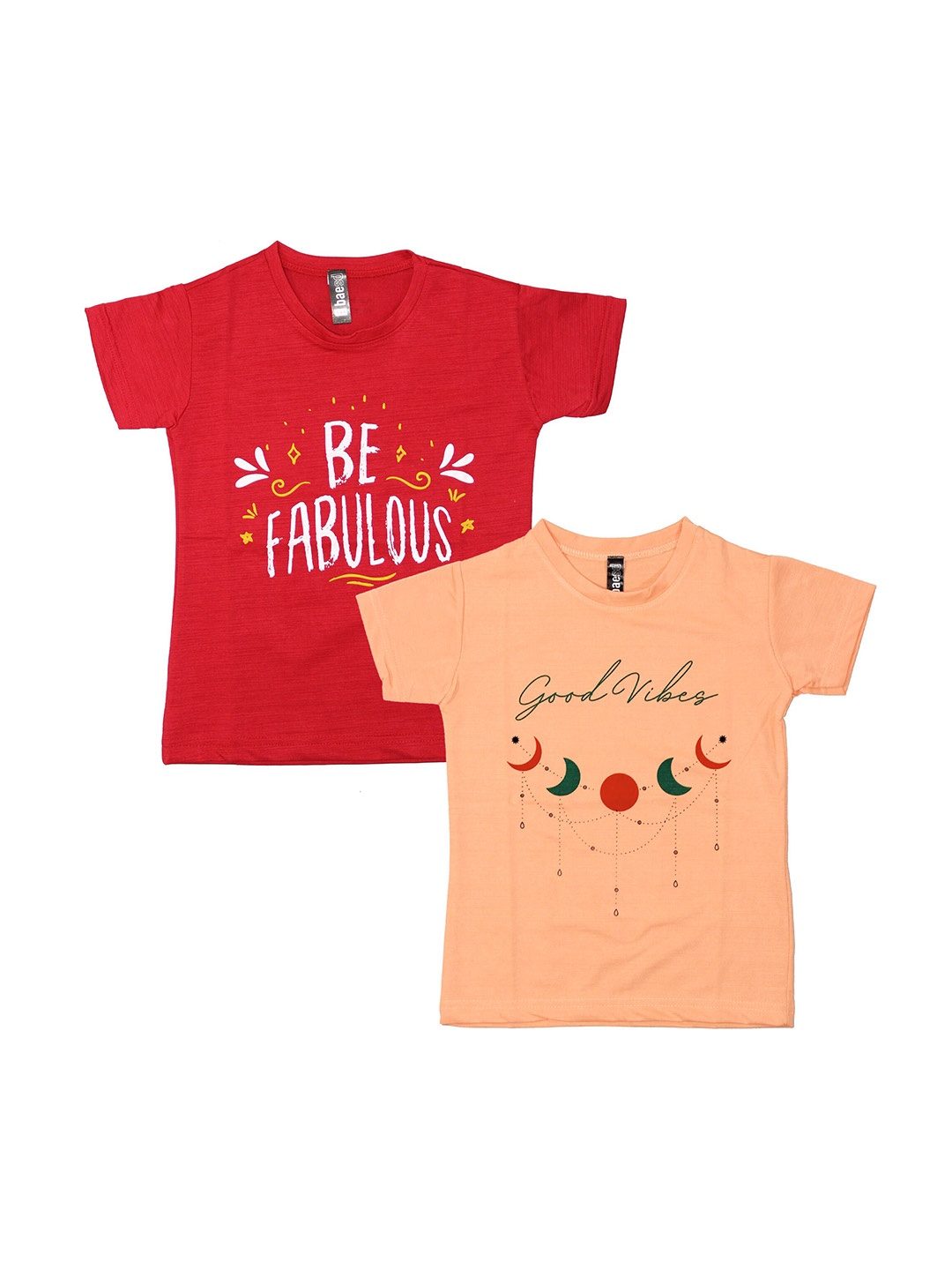 

BAESD Pack Of 2 Girls Typography Printed Round Neck Slim Fit T-shirt, Red