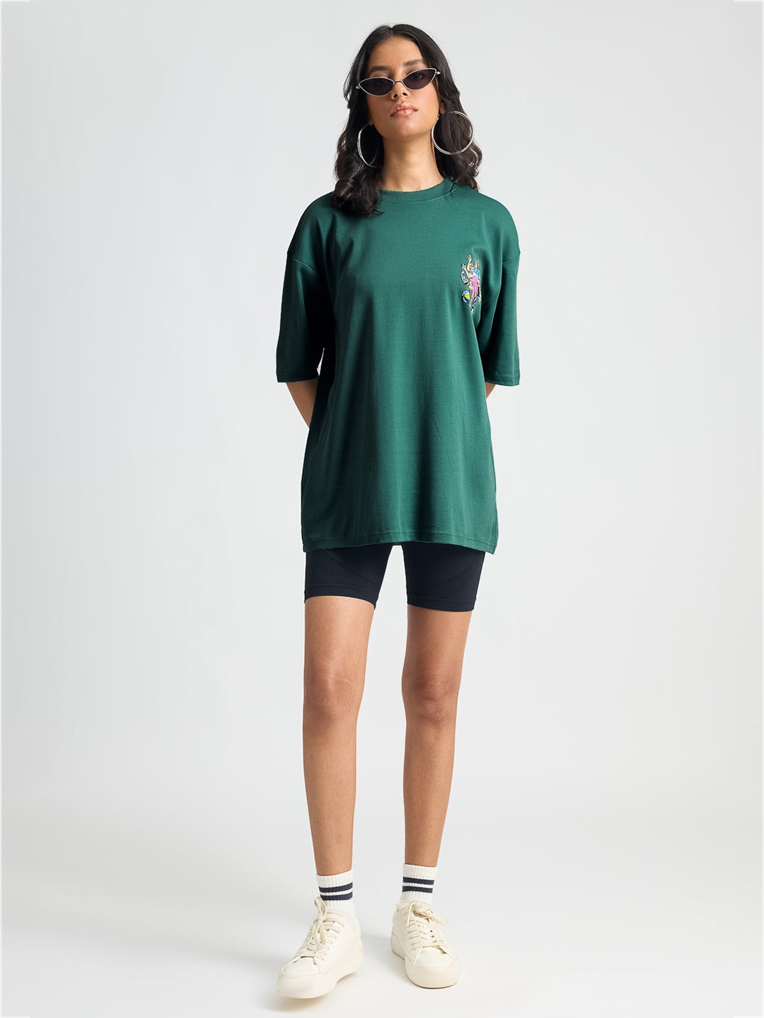 FREAKINS Typography Printed Drop Shoulder Sleeves Pure Cotton T-shirt, Green