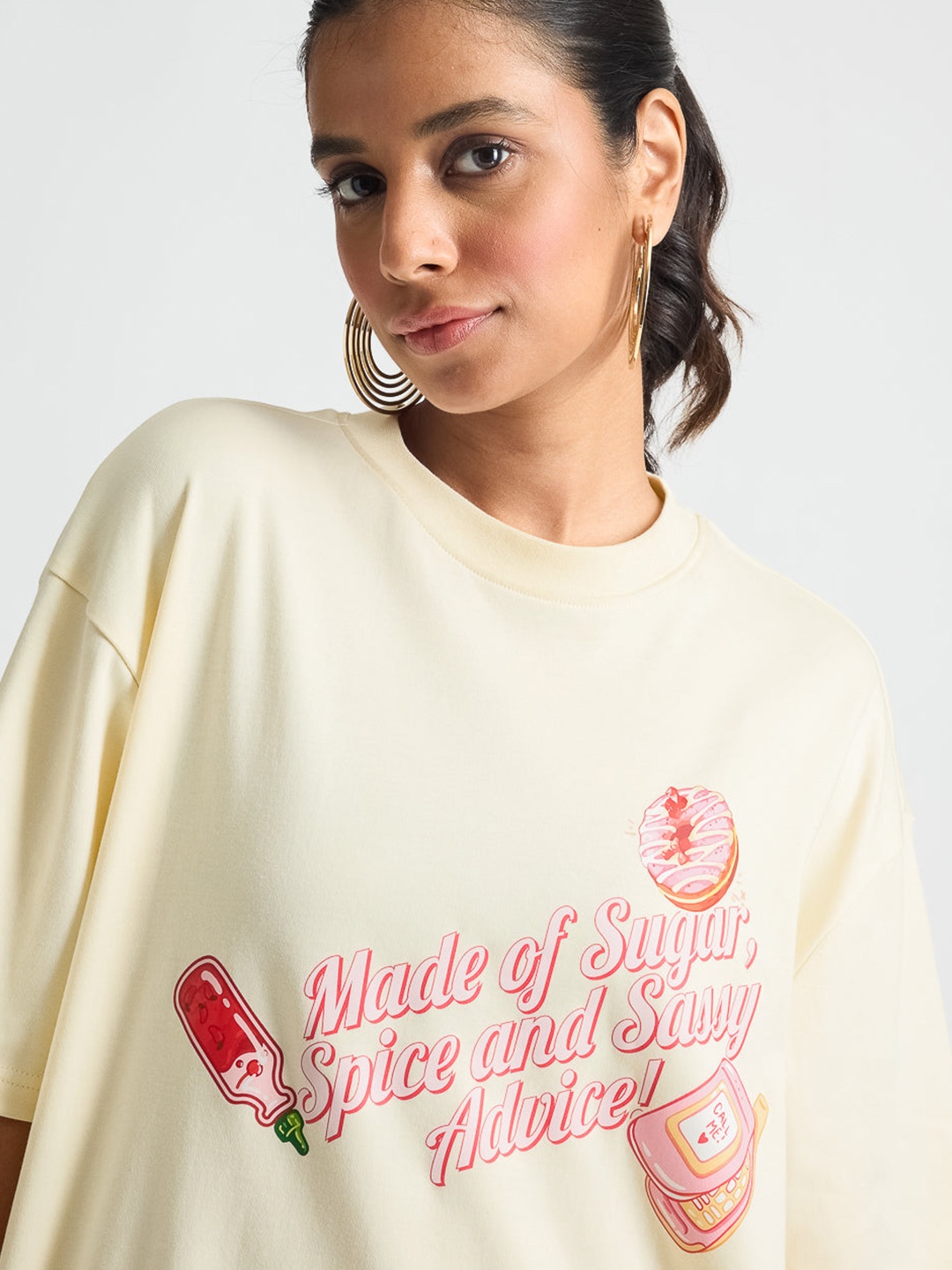 

FREAKINS Typography Printed Drop Shoulder Sleeves Pure Cotton Oversized T-shirt, Yellow