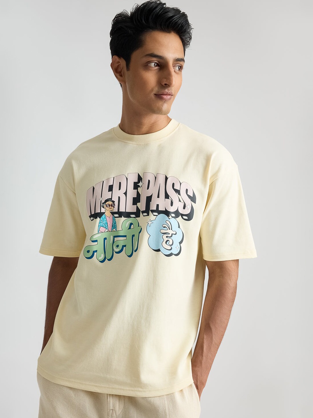 

FREAKINS Typography Printed Drop Shoulder Sleeves Pure Cotton T-shirt, Yellow
