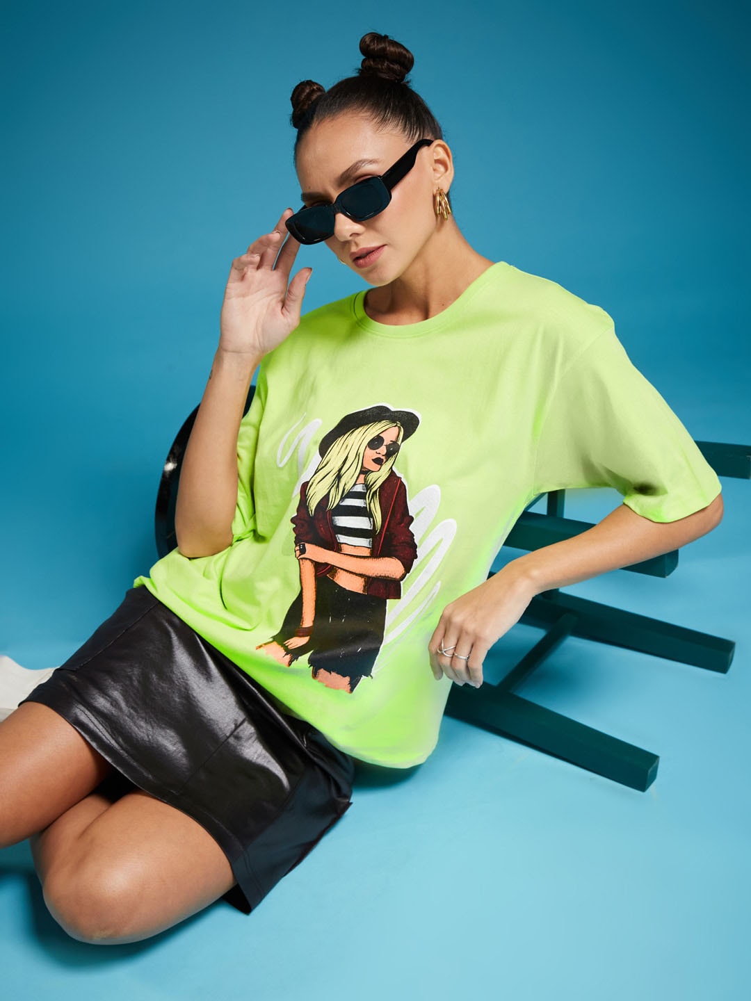 

SMARTEES Cotton Printed Oversized Tshirt, Green