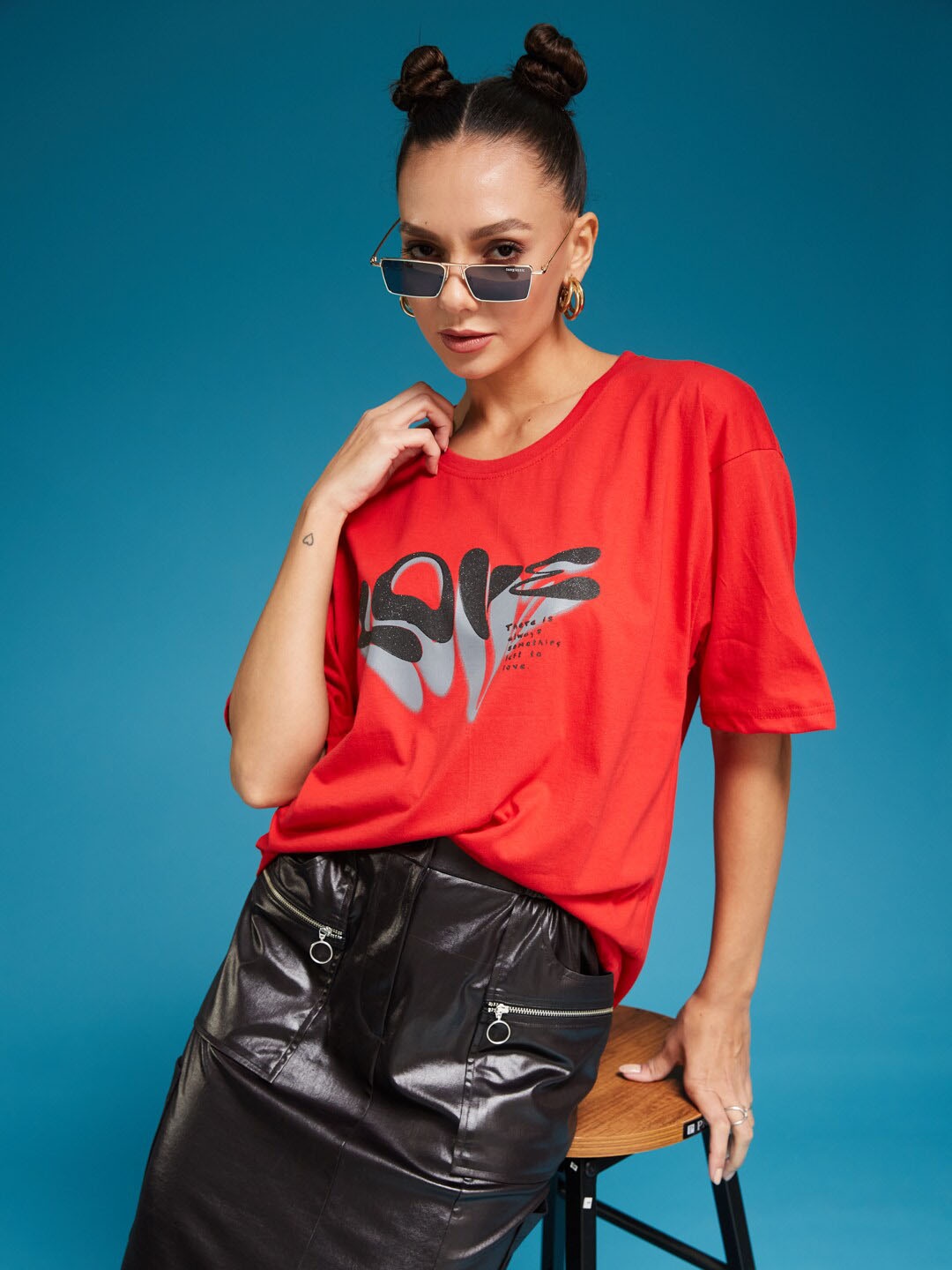 

SMARTEES Round Neck Short Sleeves Printed Cotton T-shirt, Red