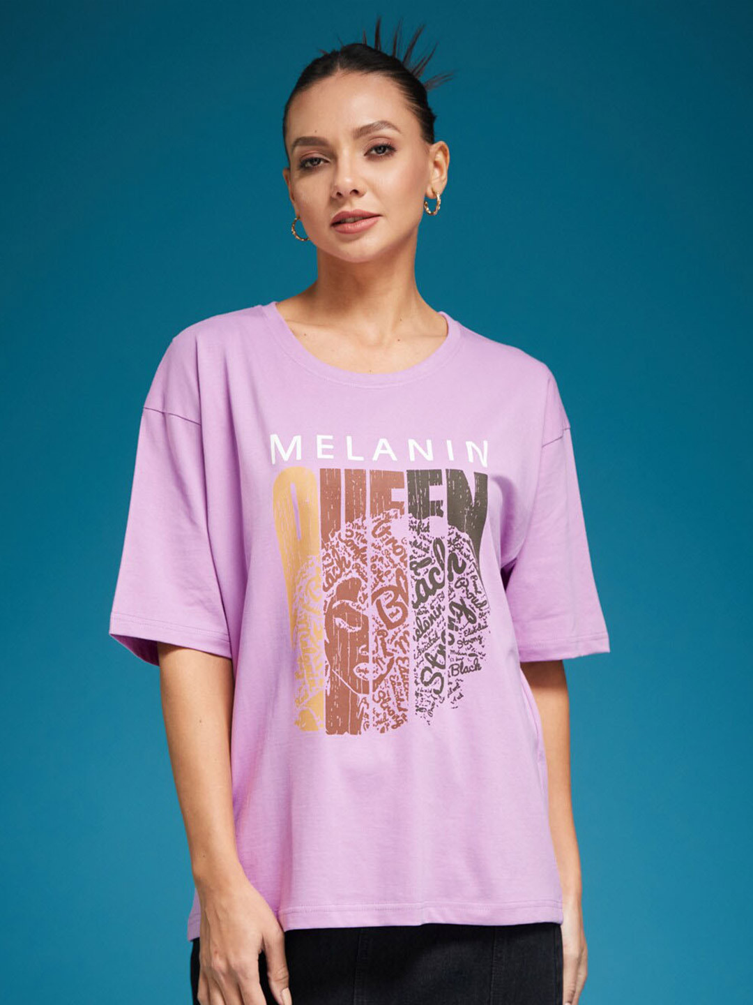 

SMARTEES Cotton Printed Oversized Tshirt, Purple