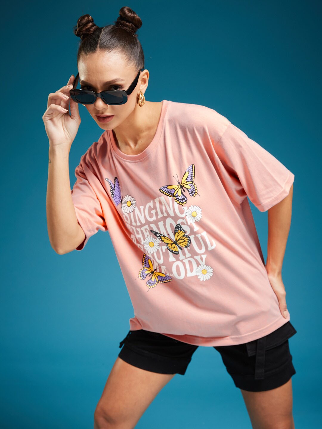 

SMARTEES Cotton Printed Oversized Tshirt, Peach