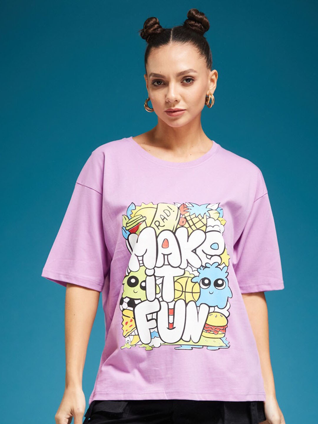 

SMARTEES Cotton Printed Oversized Tshirt, Lavender