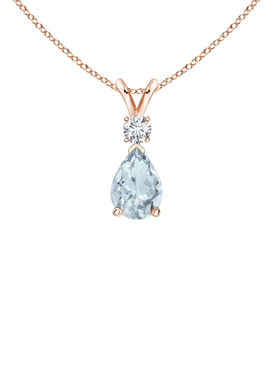 

Angara 14KT Rose Gold Aquamarine Teardrop Pendant with Diamond