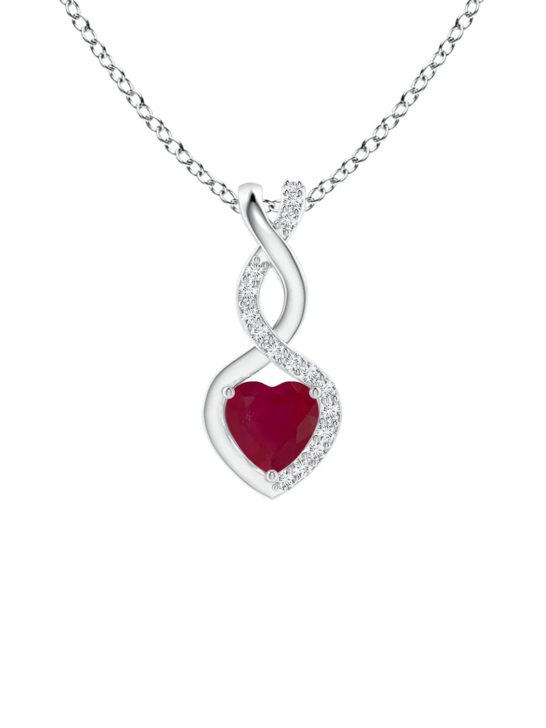 

Angara 14KT White Gold Ruby Infinity Heart Pendant with Diamonds, Silver