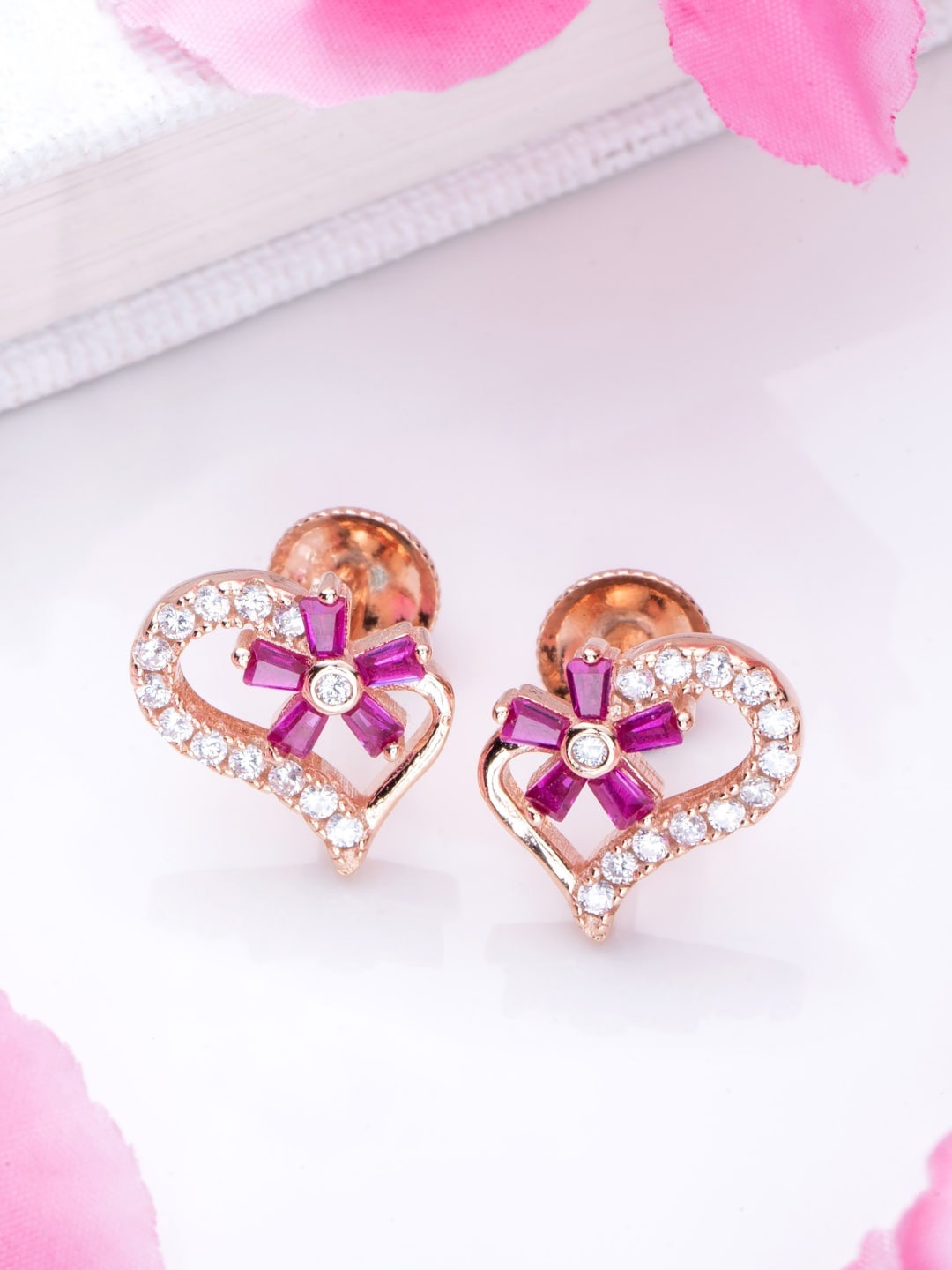 

Zavya 925 Pure Sterling Silver Rose Gold-Plated Cubic Zirconia Studs