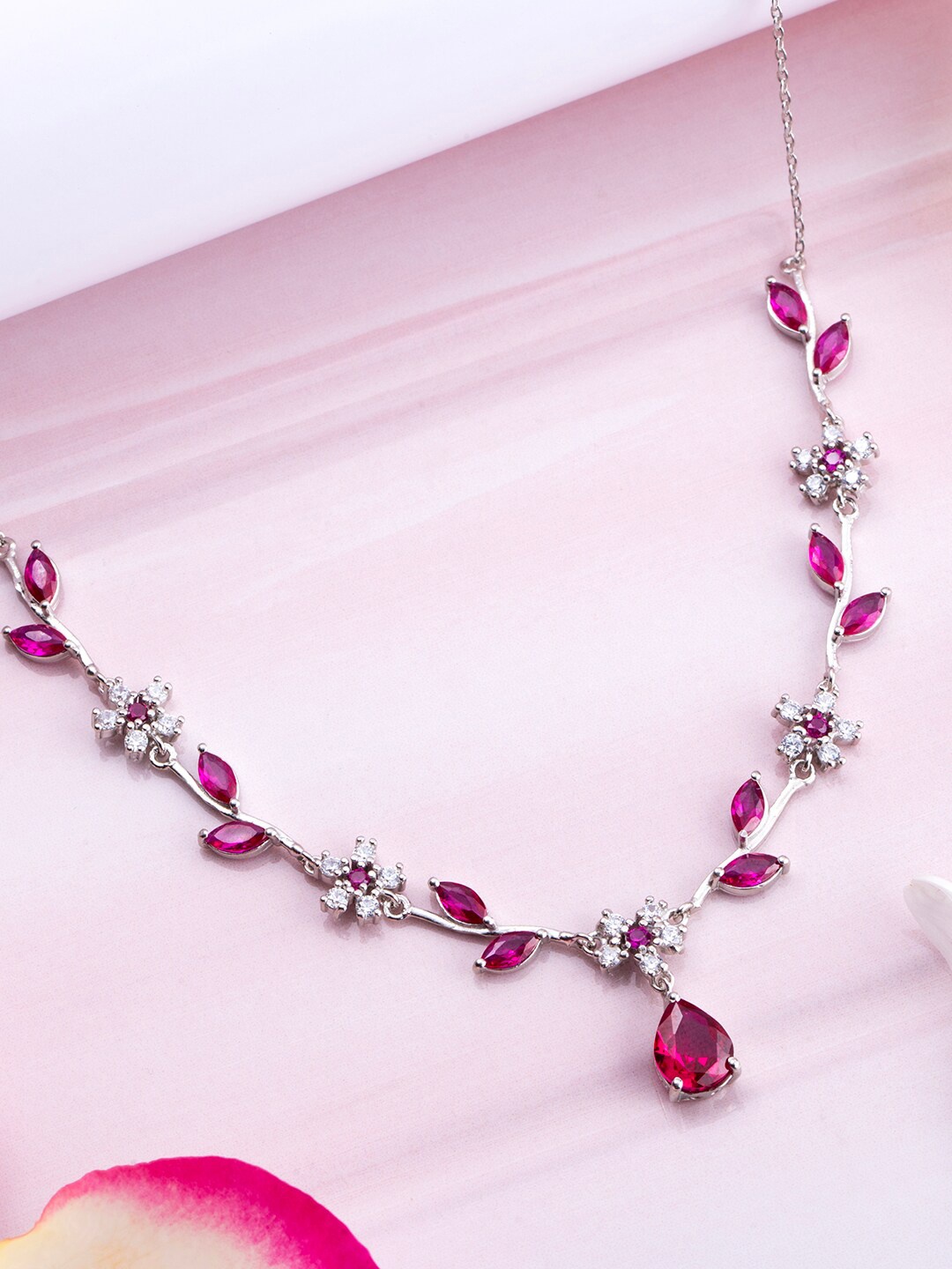 

Zavya 925 Sterling Silver Rhodium-Plated Cubic Zirconia Studded Necklace