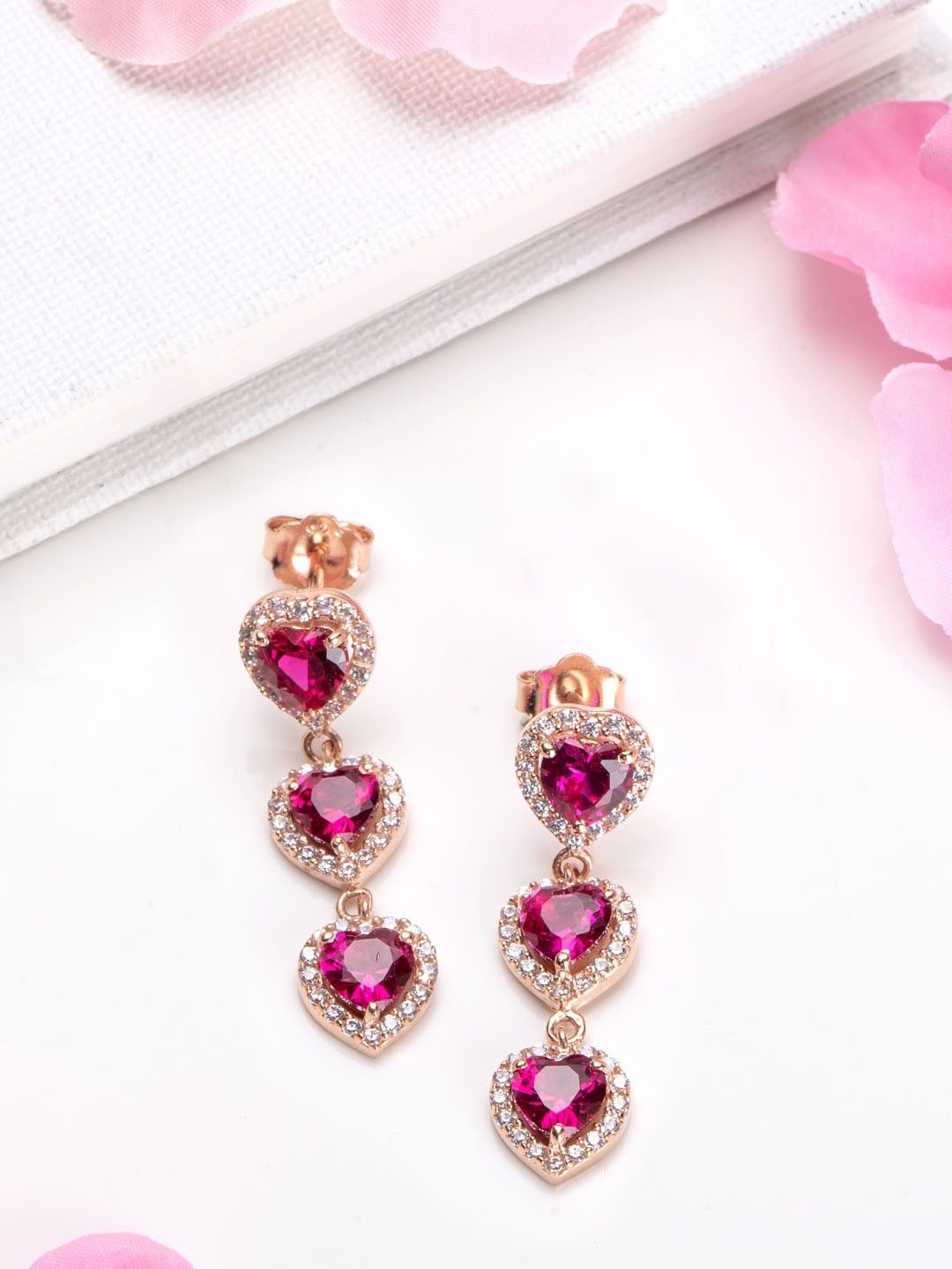 

Zavya Rose Gold Plated 925 Pure Sterling Silver Cubic Zirconia Drop Earrings