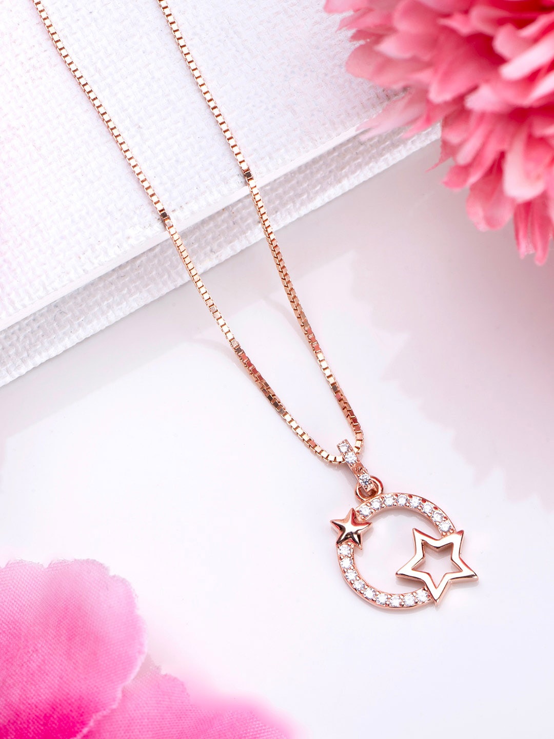 

Zavya 925 Pure Sterling Silver Rose Gold-Plated Circular Pendants with Chains