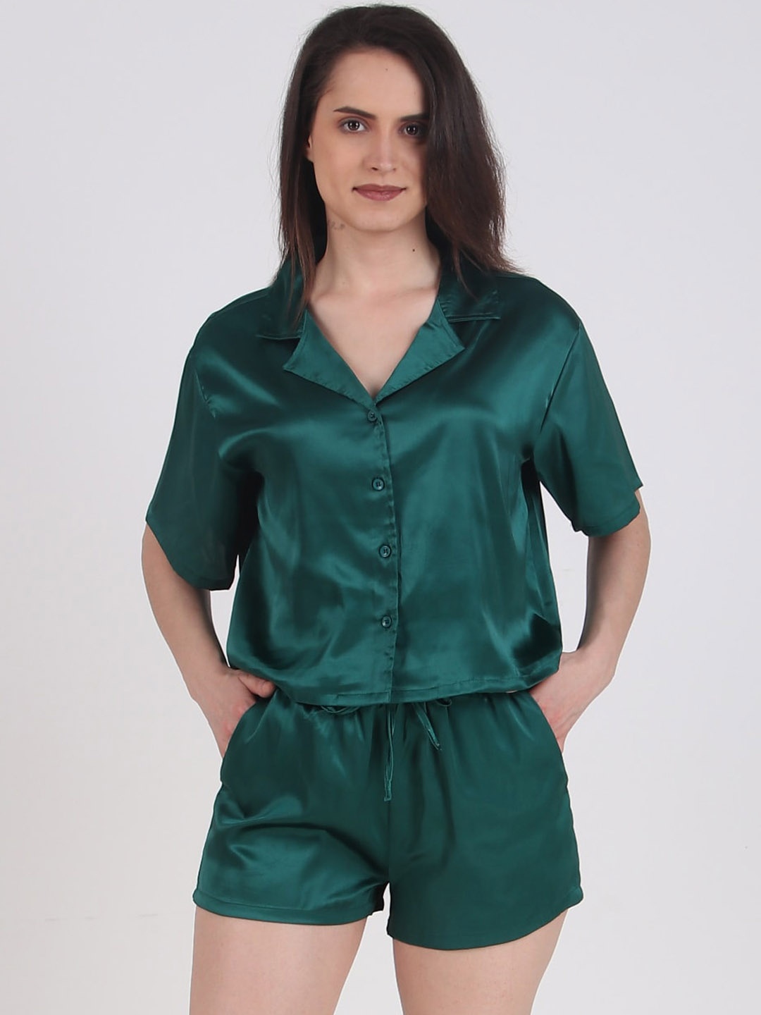 

Masha Green Satin Night Suit