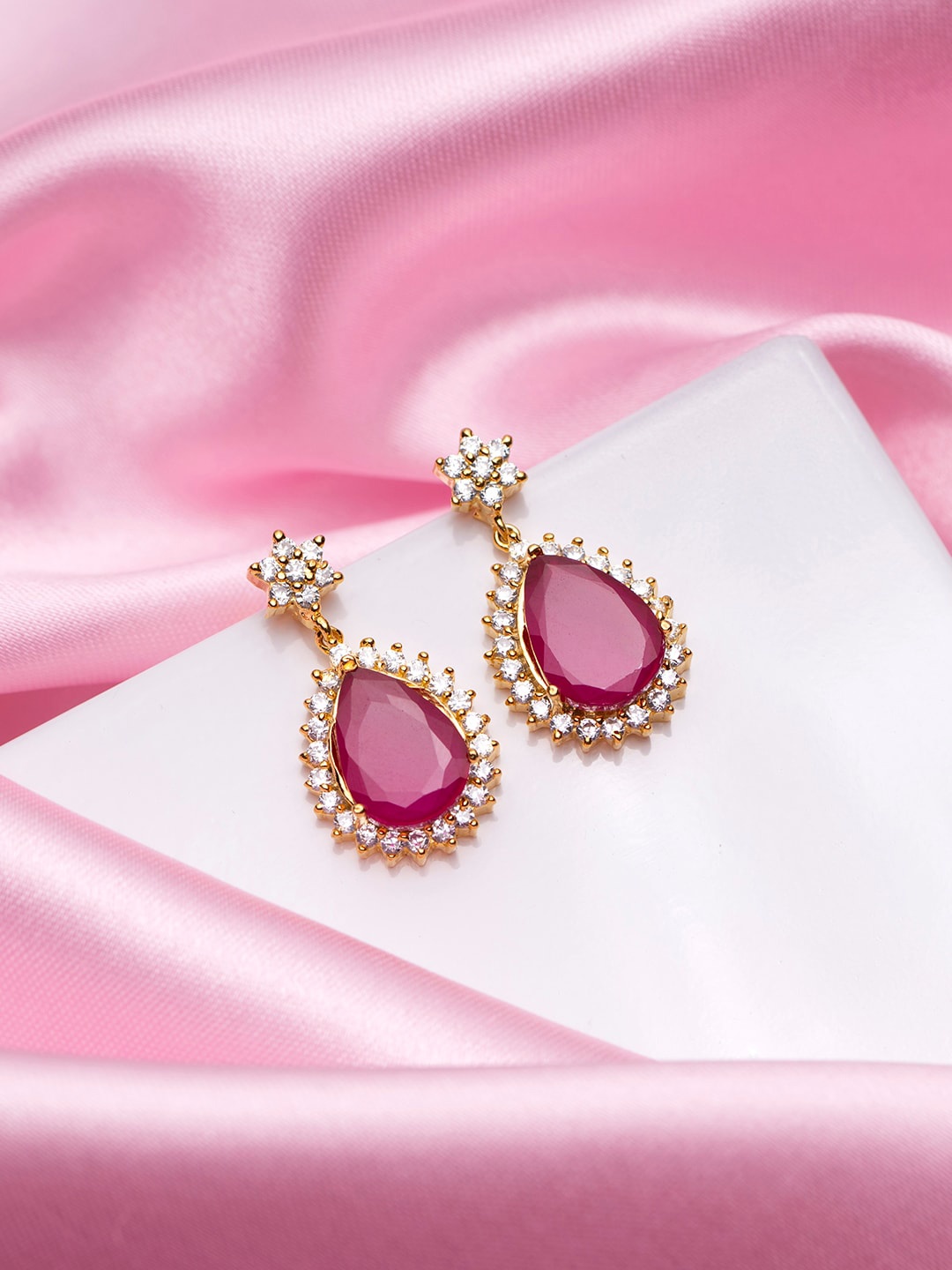 

Zavya 925 Pure Sterling Silver Gold-Plated Cubic Zirconia Drop Earrings