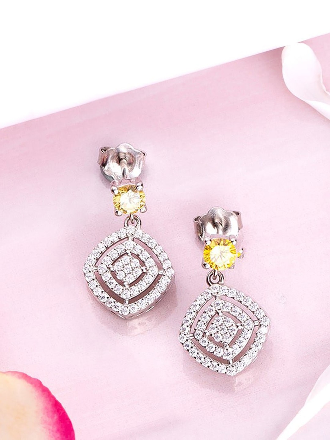

Zavya 925 Pure Sterling Silver Rhodium-Plated Cubic Zirconia Drop Earrings