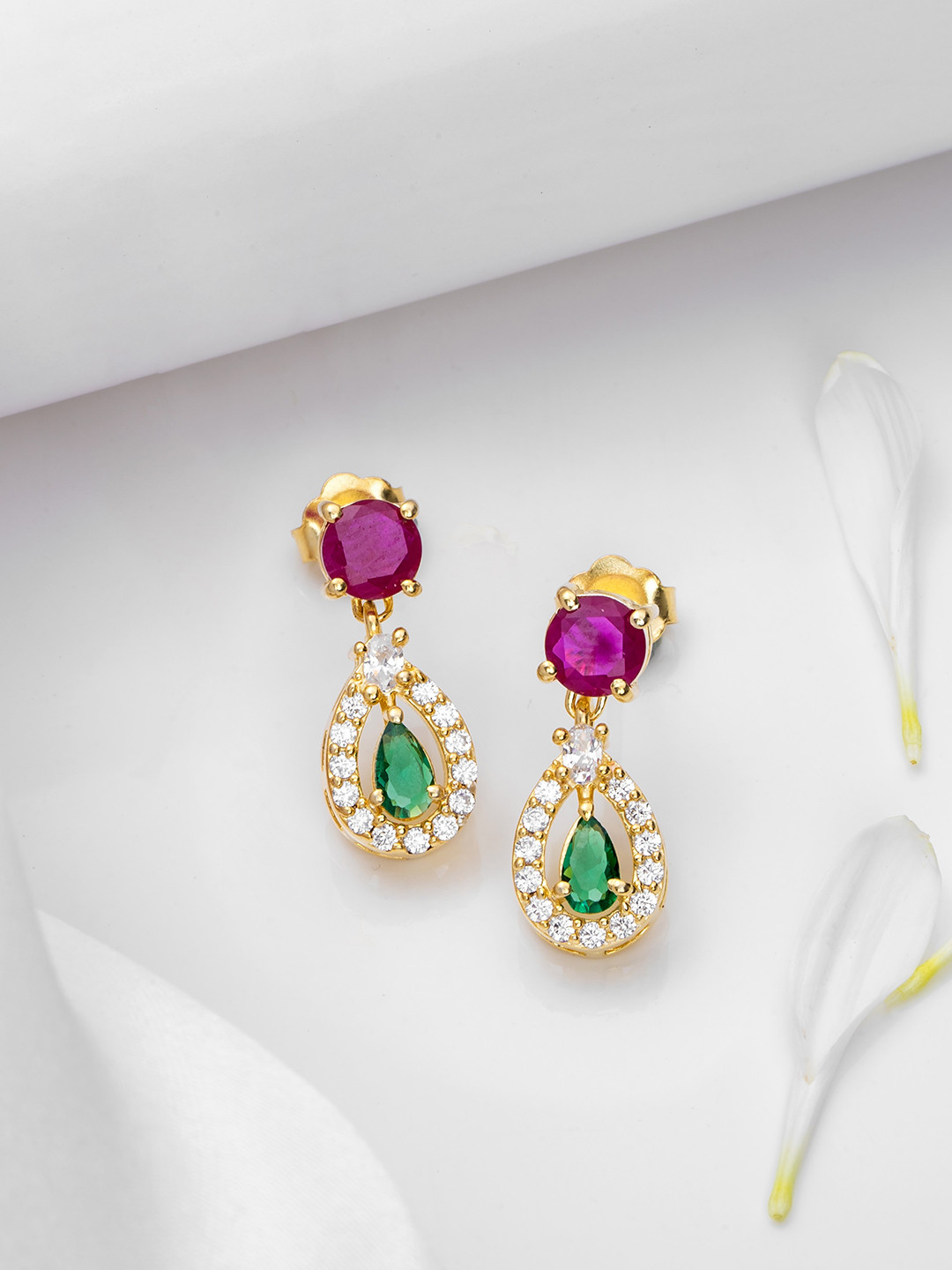 

Zavya Gold Plated 925 Pure Sterling Silver Cubic Zirconia Drop Earrings