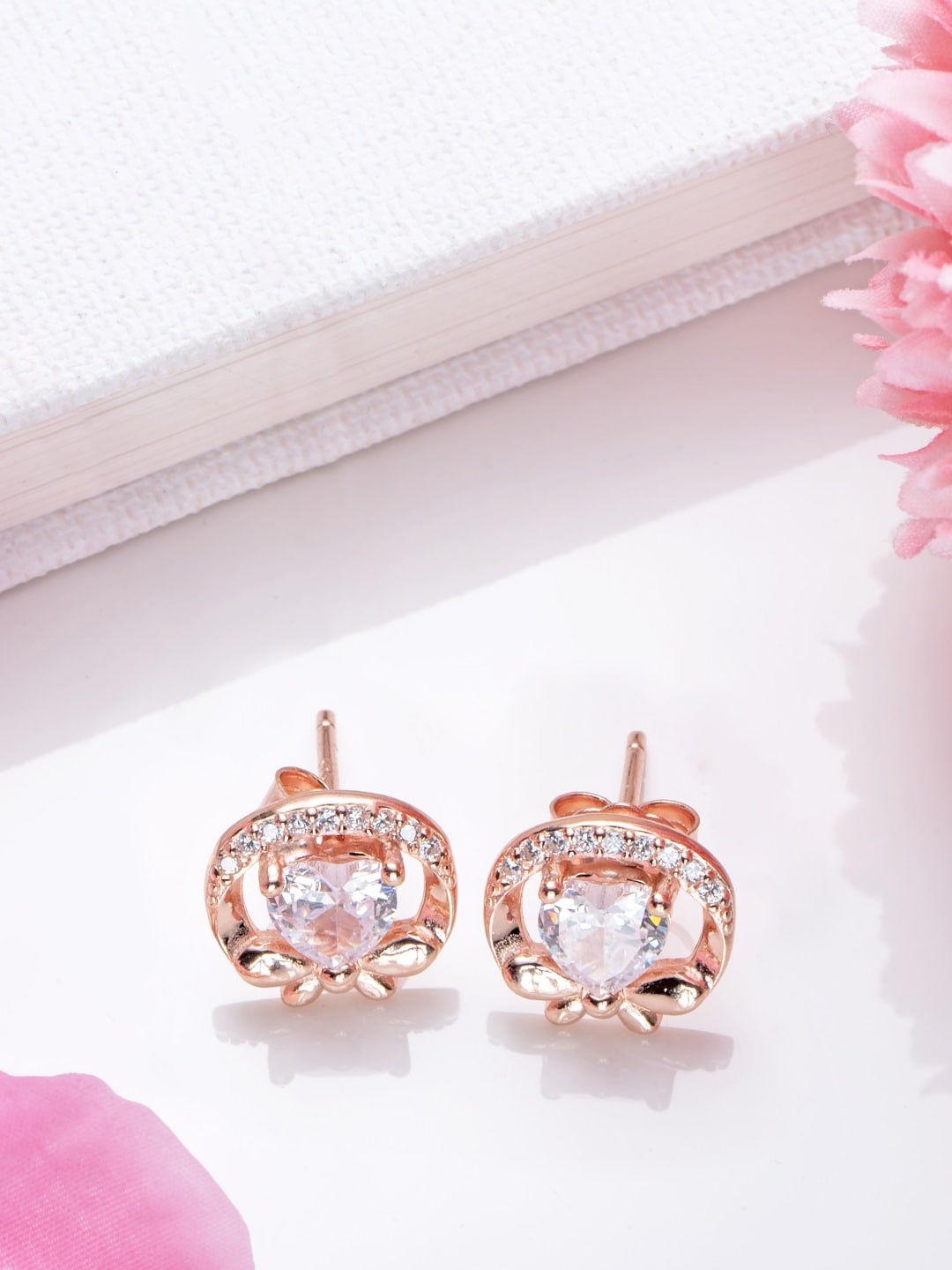 

Zavya 925 Pure Sterling Silver Rose Gold-Plated Cubic Zirconia Studs