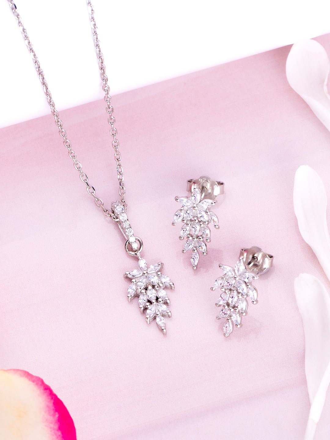 

Zavya 925 Pure Silver Rhodium-Plated Cubic Zirconia-Studded Jewellery Set