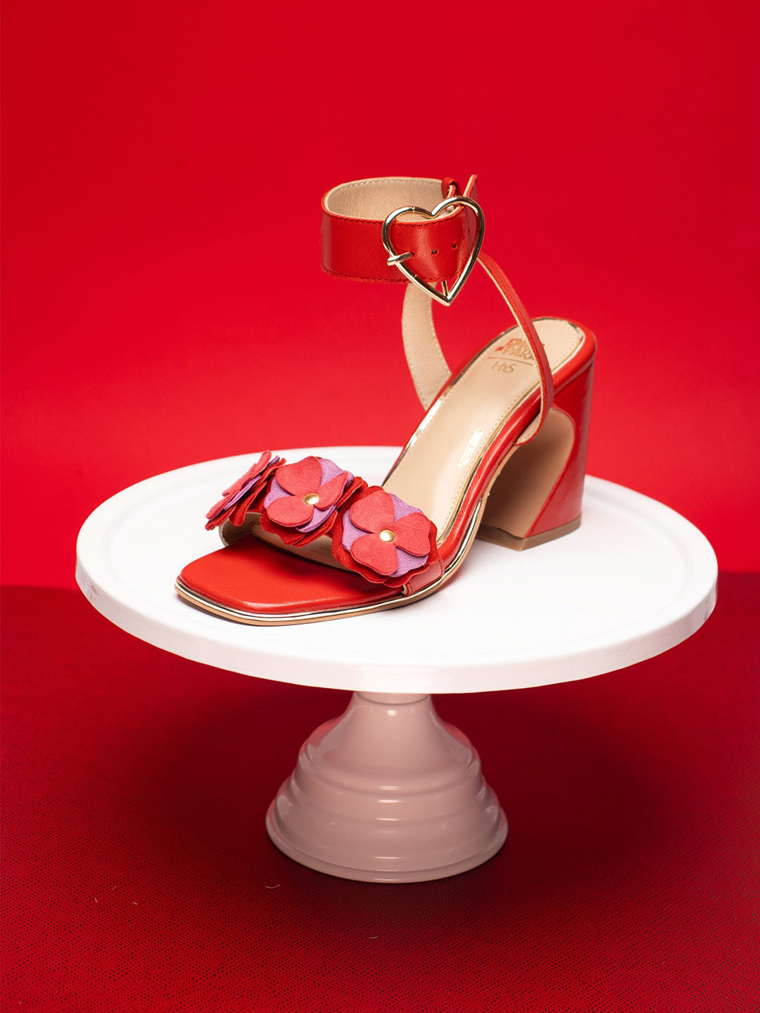 

HEEL YOUR SOLE Open Toe Leather Block Heels, Red