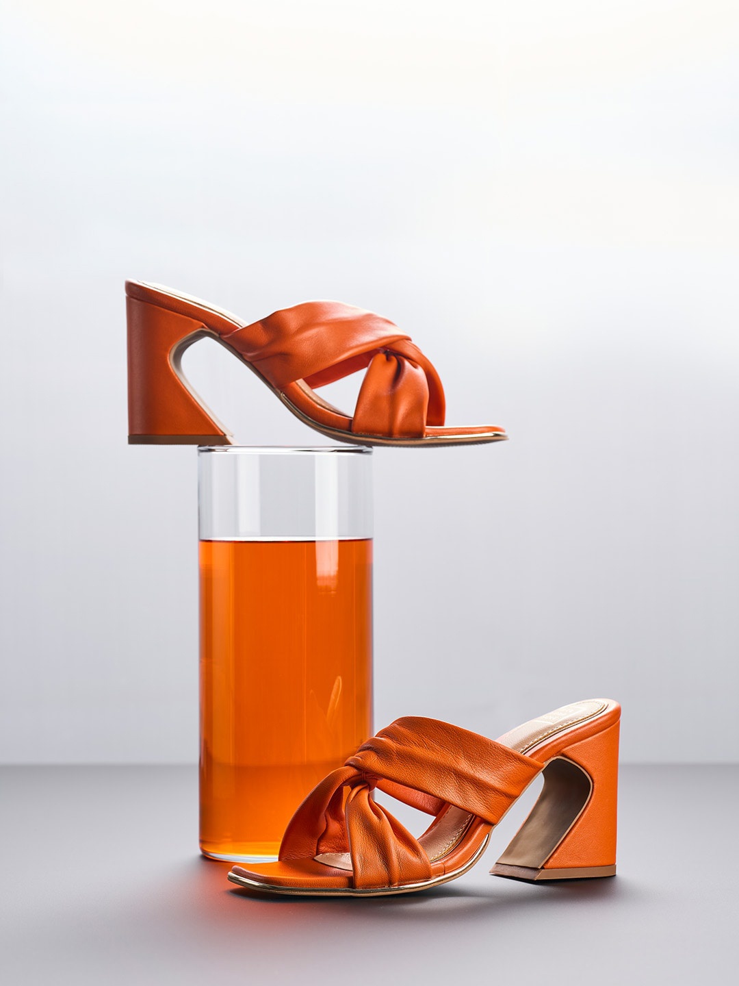 

HEEL YOUR SOLE Open Toe Leather Block Heels, Orange