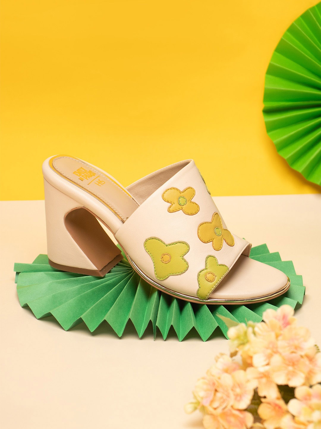 

HEEL YOUR SOLE Printed Open Toe Leather Block Heels, Off white