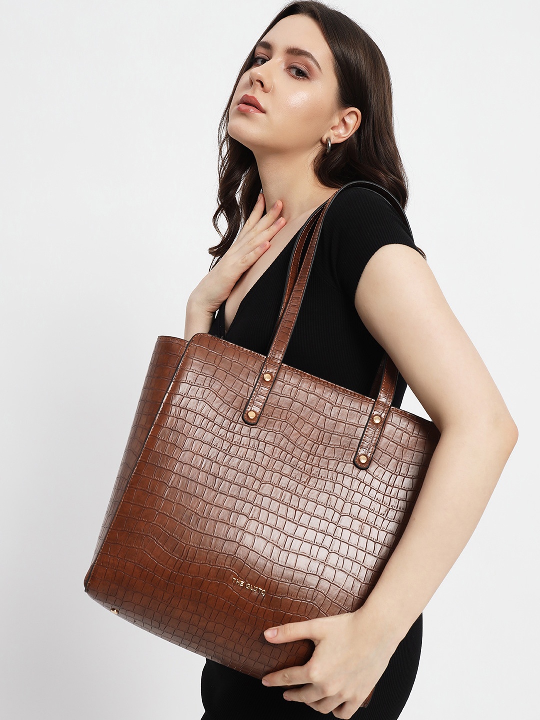 

THE GUSTO Textured Structured Tote Bag, Tan