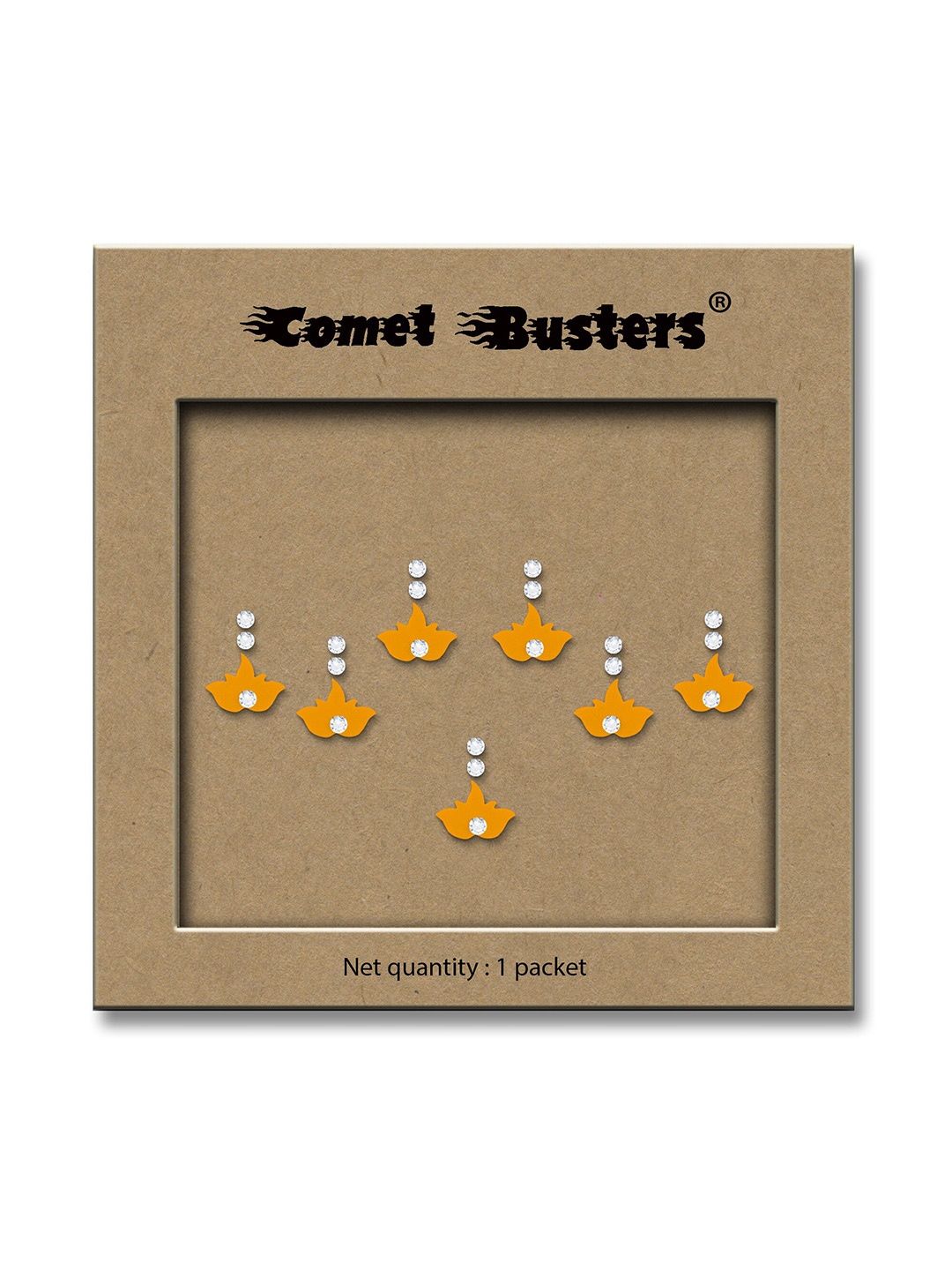 

Comet Busters Traditional Designer Studded Reusable Bindis 7Pcs - Yellow