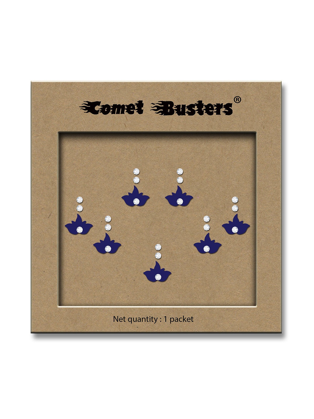 

Comet Busters Set Of 7 Stone Studded Bindis, Navy blue