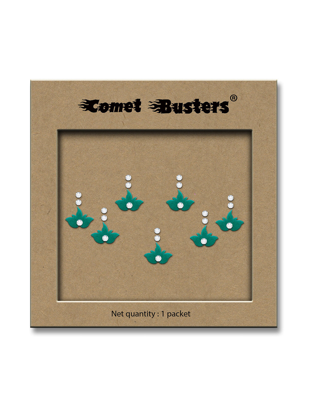 

Comet Busters Traditional Designer Studded Reusable Bindis 7Pcs - Teal Blue