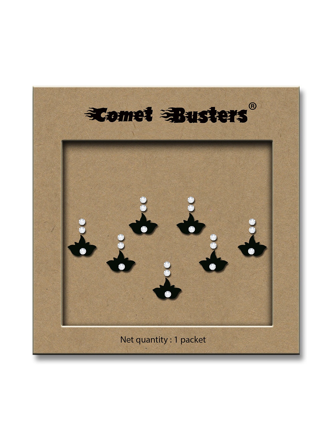 

Comet Busters Traditional Designer Studded Reusable Bindis 7Pcs - Black