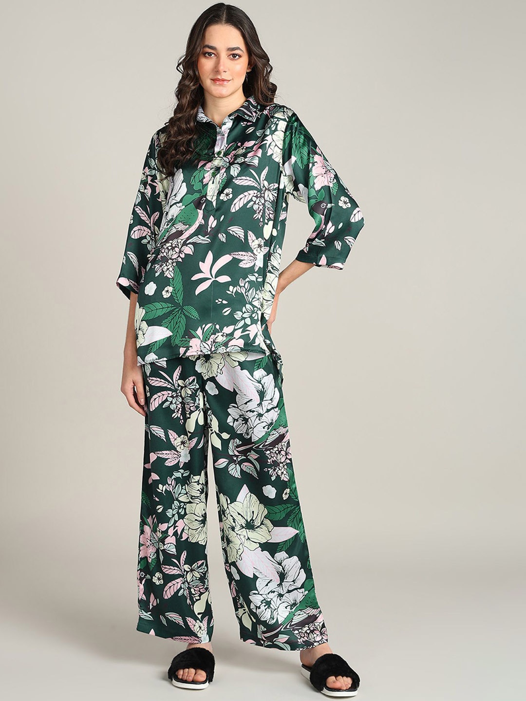 

House Of Zelena Floral Print Maternity Tunic & Trousers Co-Ords, Green