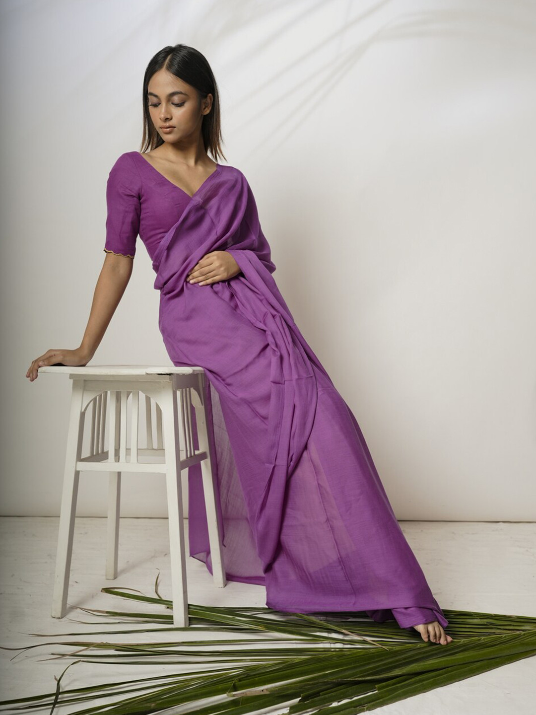 

HUTS AND LOOMS Pure Cotton Ethnic Saree, Lavender