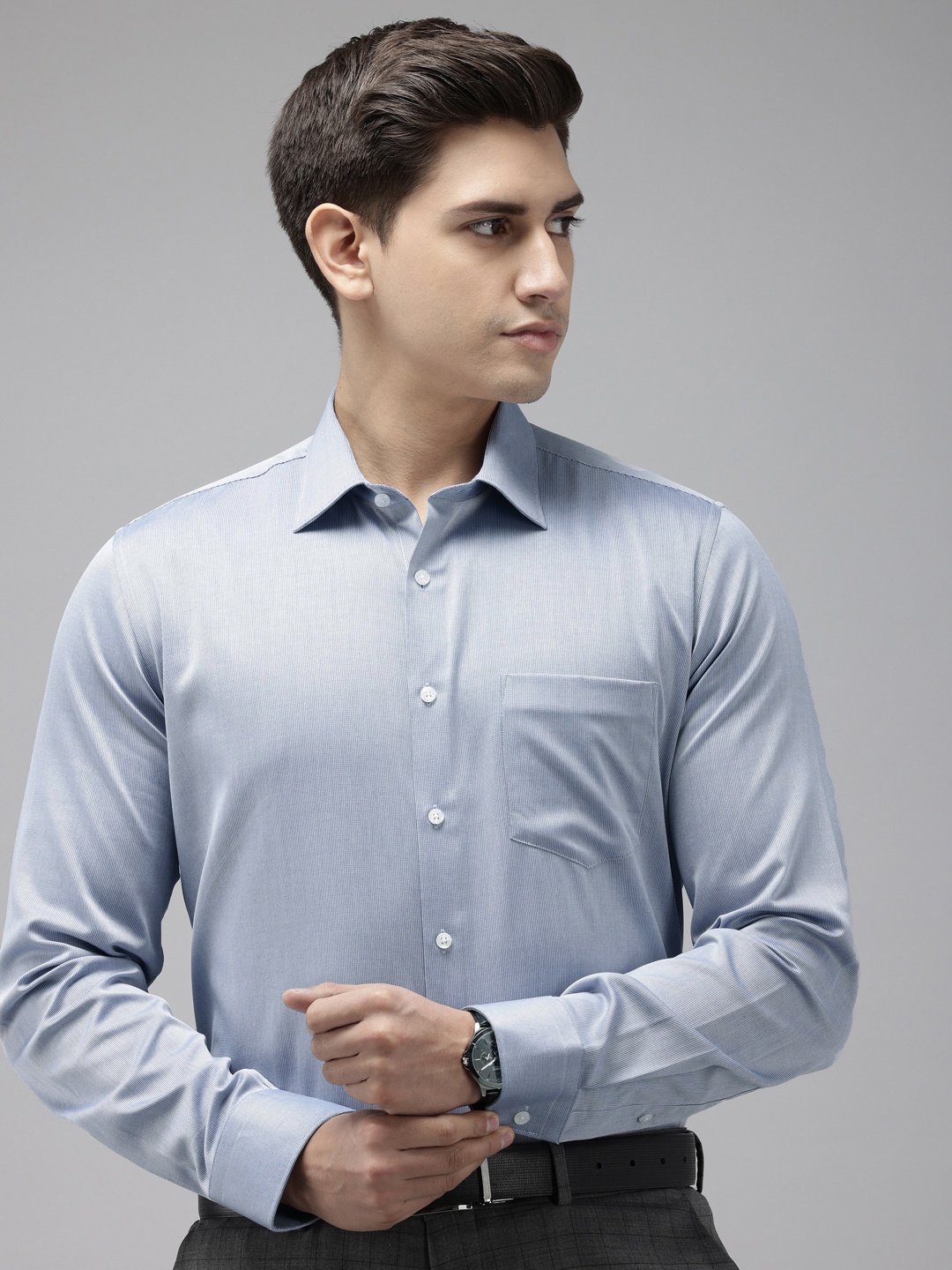 

Van Heusen Pure Cotton Slim Fit Opaque Formal Shirt, Blue