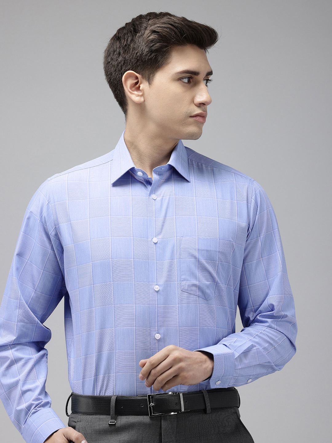 

Van Heusen Custom Fit Windowpane Checks Opaque Formal Shirt, Blue