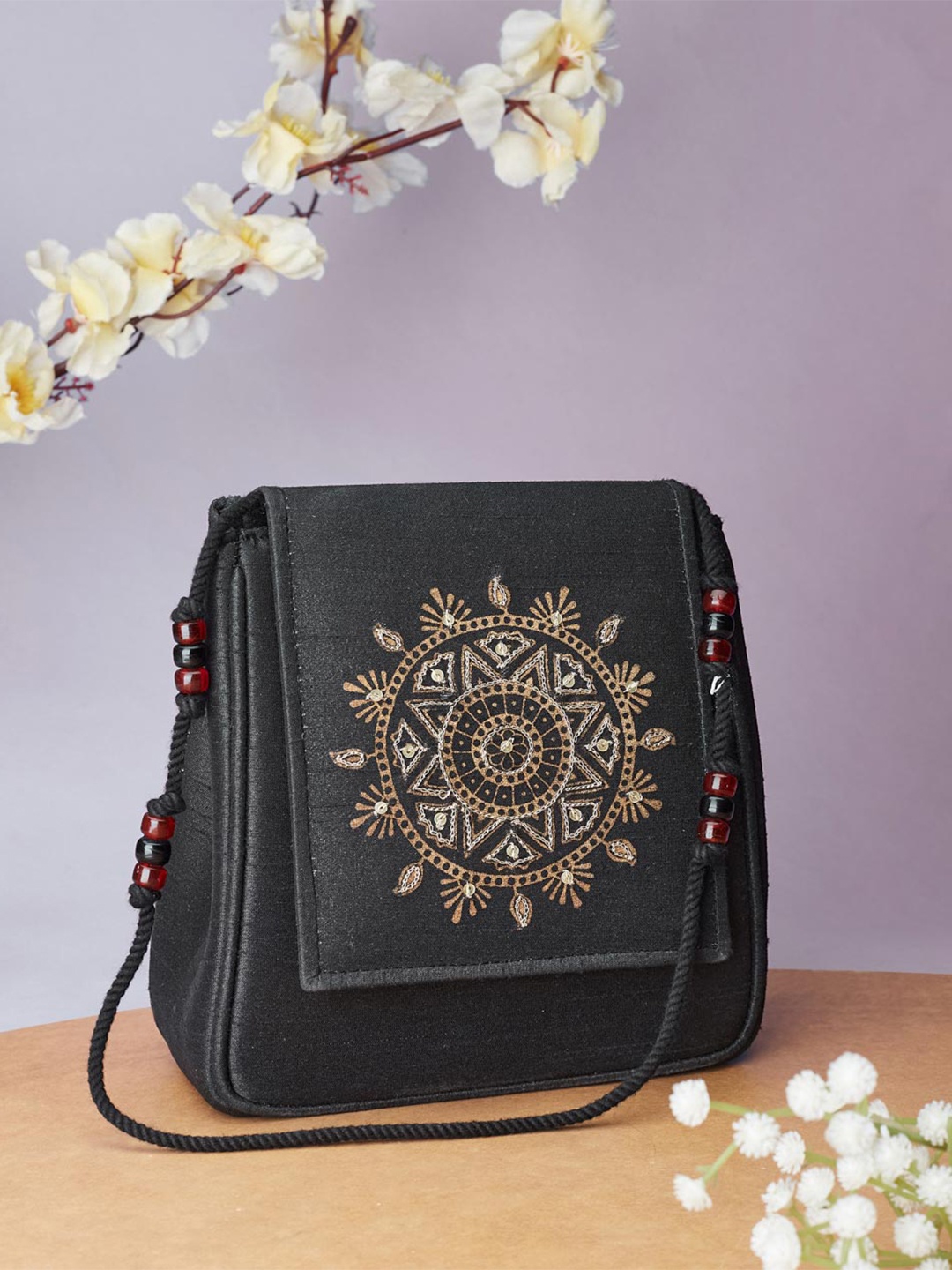

Fabindia Embroidered Purse Clutch, Black